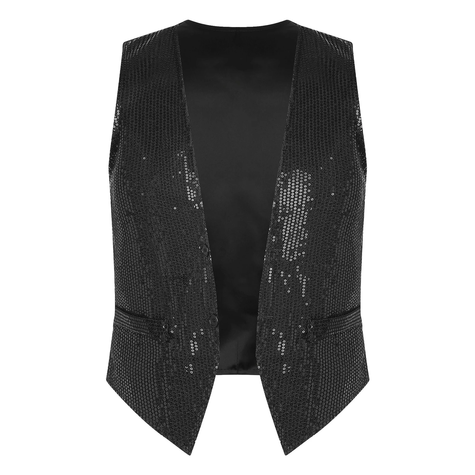 Mens Sparkling Sequins Vests Fashion Mans Sleeveless Waistcoat for Jazz Hip-hop Rave Dance Party Clubwear Performance Costume