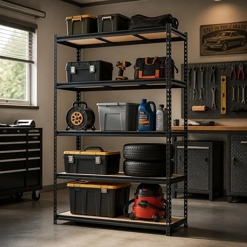 5-Tier Metal Storage Shelves for Garage 122X45X183 cm 3000 Lb Capacity Adjustable Steel Garage Storage Shelving Unit, Industrial Shelving For Warehouse, Shop, Basement, Kitchen, Pantry