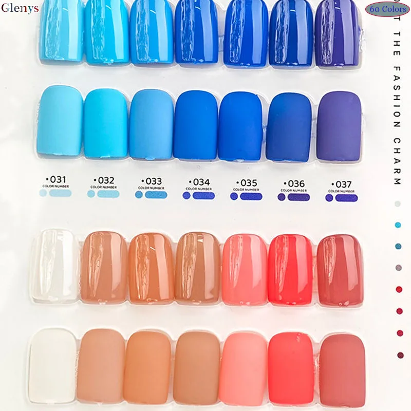 Glenys 60 couleurs vernis à ongles colle populaire gel de trempage couleur brillant magasin d'ongles couleur essentielle correspondant carte nail art vernis ensemble