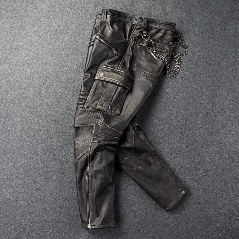 Windproof and waterproof pants men's women's leather cycling multi-pocket workwear motorcycle anti-drop
