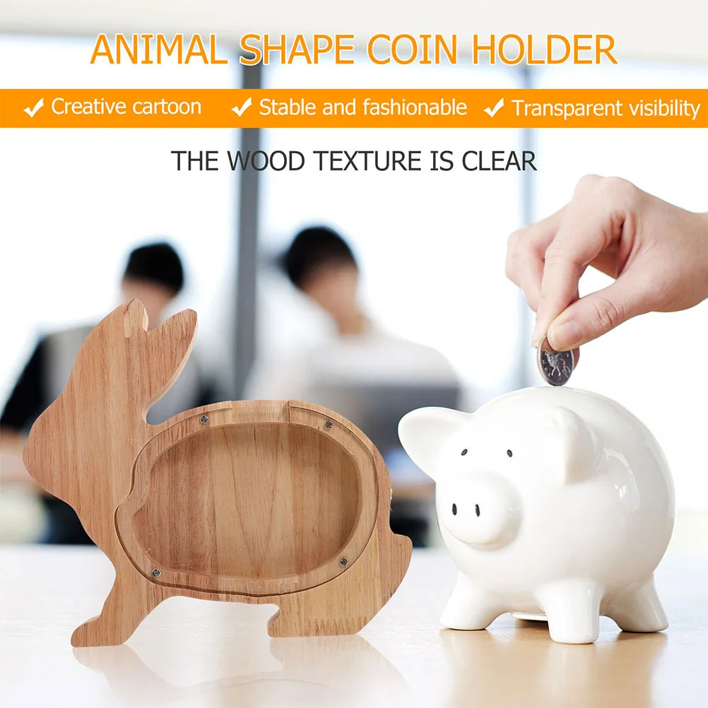 ウサギの木製貯金箱、動物の形をしたコインバンク、子供部屋の装飾用貯金箱、動物の貯金箱