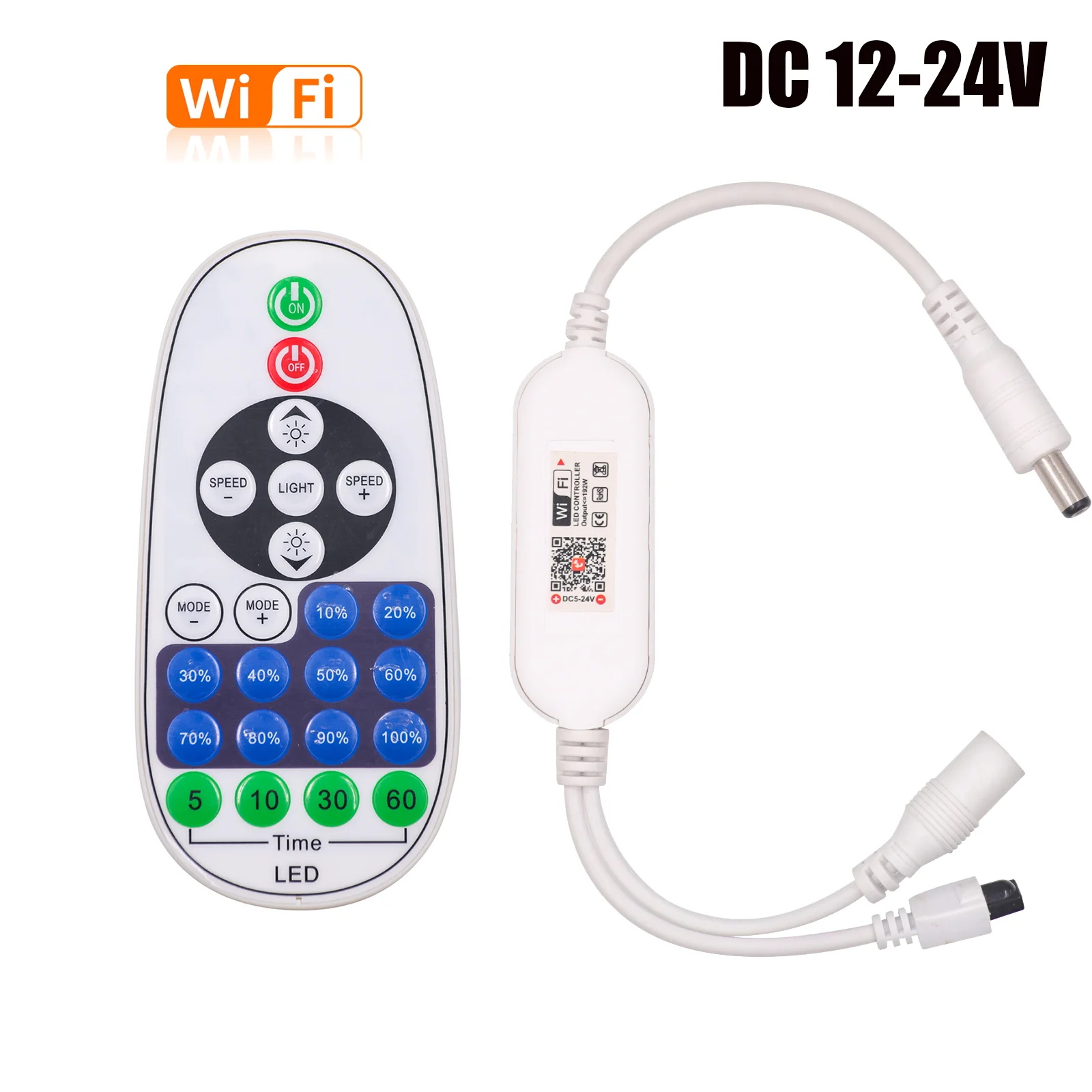 DC 12-24V WIFI LED Strip Controller With 24 Key IR Remote Use For Single Color LED Light