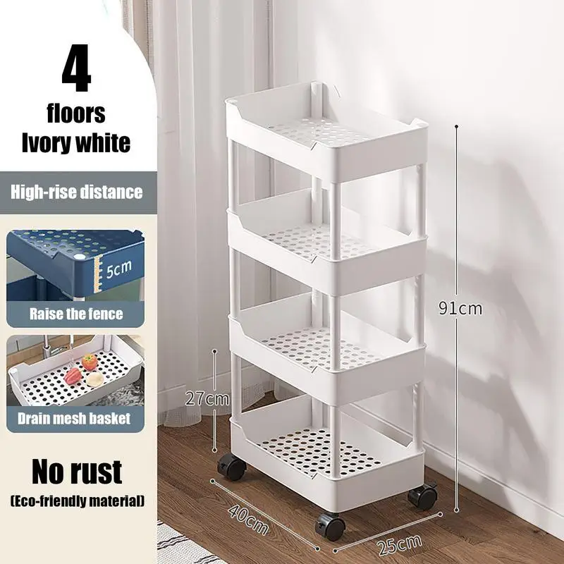 3/4/5 Tier Rolling Utility Cart Storage Shelf Movable Gap Storage Rack Kitchen Bathroom Living Room Slim Slide Organizer Shelf