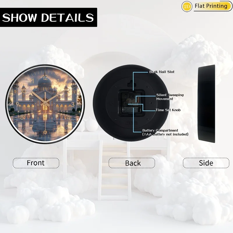 مسجد كلاسيكي عند غروب الشمس كوارتز ساعة حائط مستديرة أصلية ديكور منزلي مثالي هدايا عيد الميلاد السنة الجديدة للعزيز