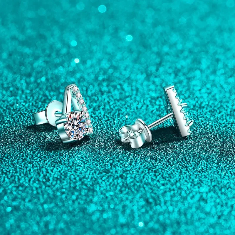 S925 Sterling Silver Stud Earrings for Women Stunning Inverted V Shaped 0.5CT Moissanite Timeless Beauty Fine Jewelry