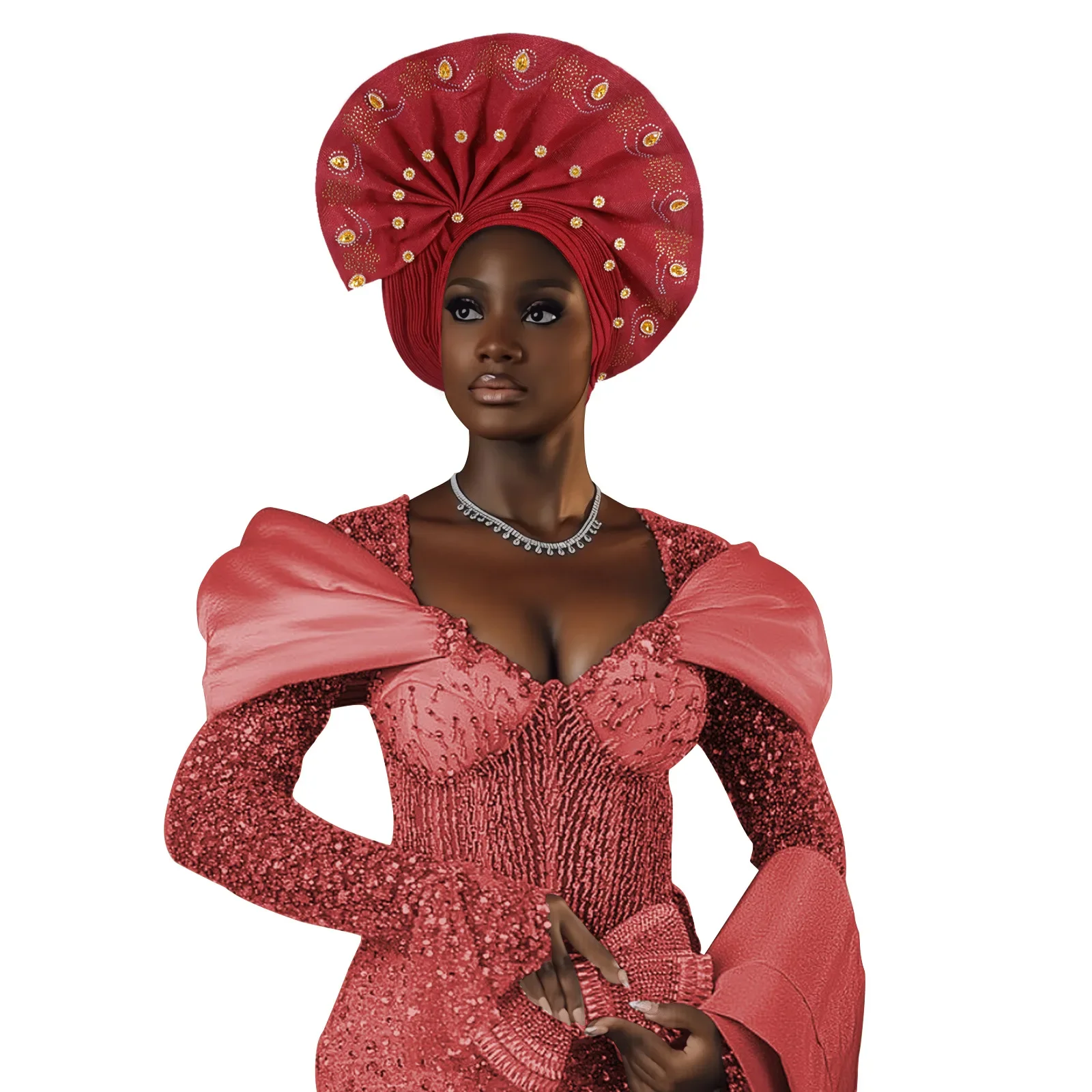 

Женская шапка-тюрбан из бисера в африканском стиле Auto Gele, нигерийский свадебный платок, повязка на голову, вечерние капот, хиджаб, шляпа