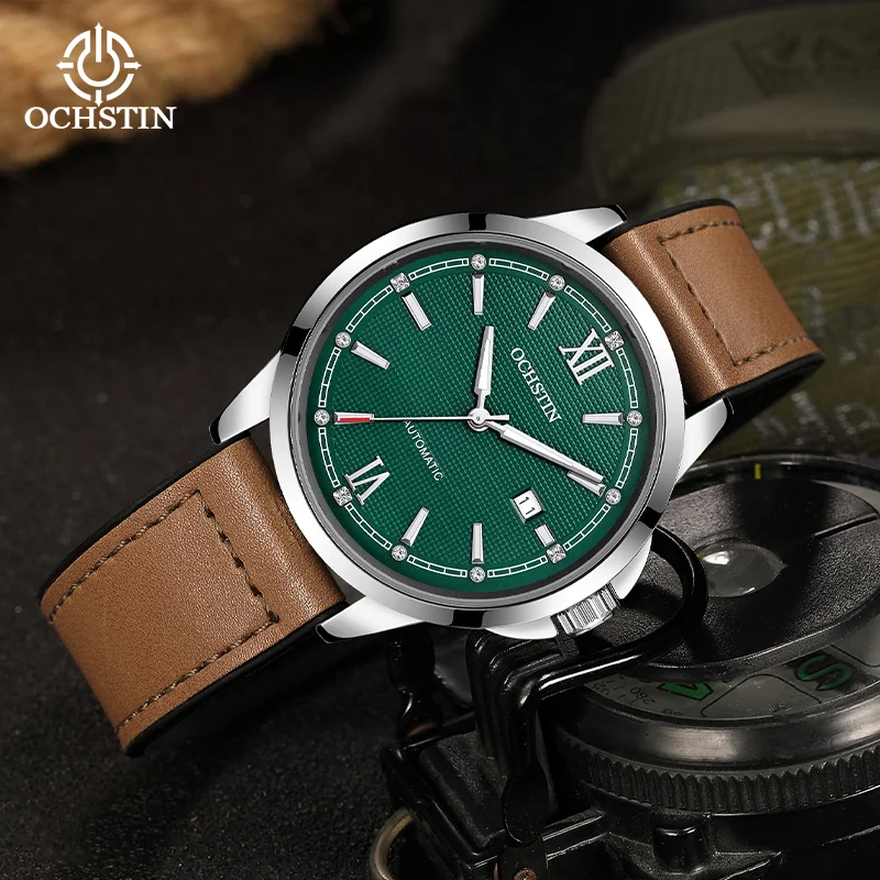 OCHSTIN Man Quick-fit Magnetic Leather-coated Silicone Wristband Watches Men's Automatic Self-winding Mechanical Movement