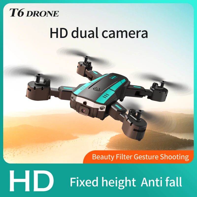 Controle Remoto Aircraft Drone, 4K HD, Evitar Obstáculos, Câmera Dupla, Fotografia Aérea, Quadcopter, Presente Brinquedos Dobráveis, Novo T6