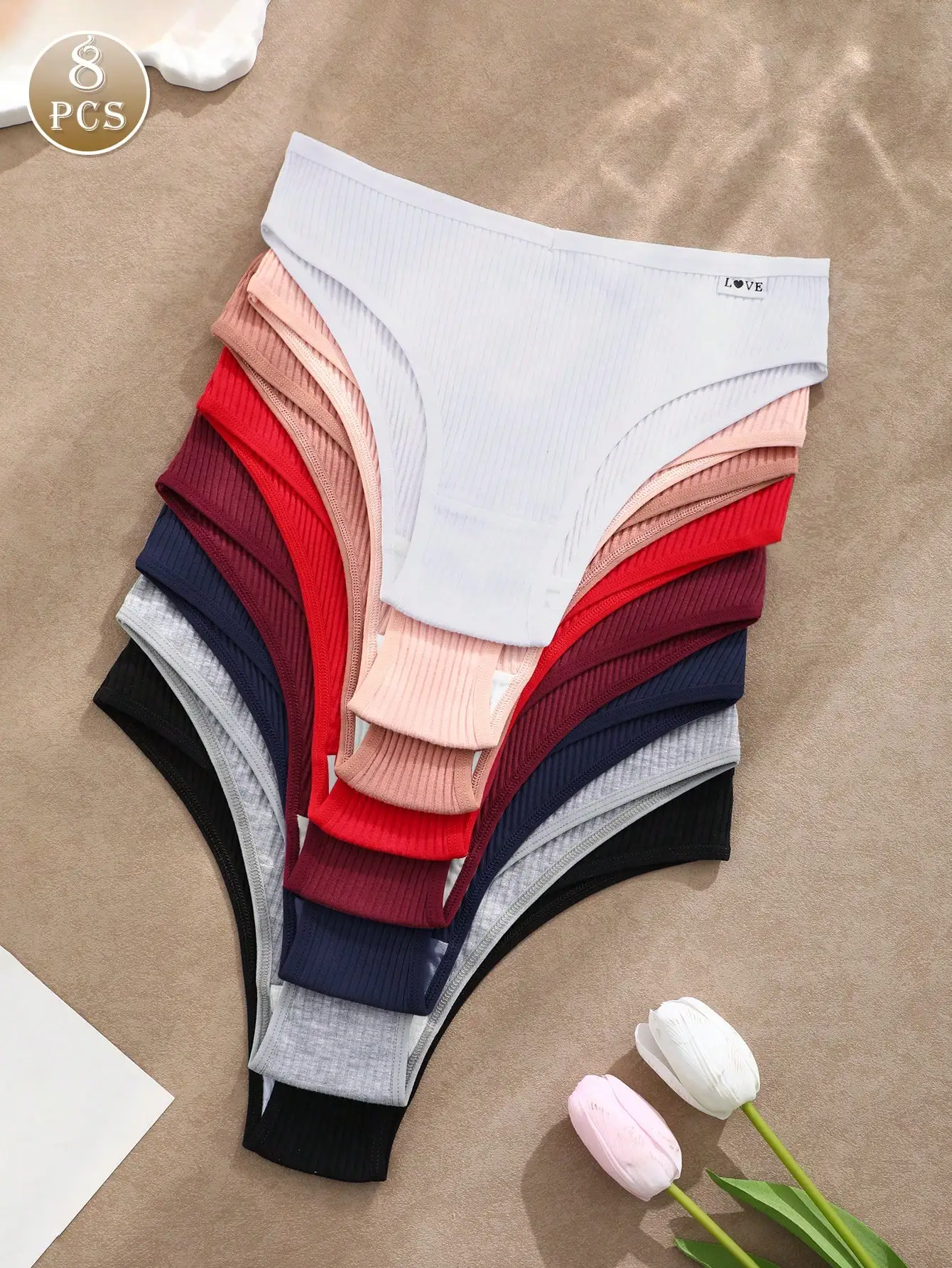 8pc Underwear Women Soft Panties Low-Waist Lingerie V Waist Briefs High Elastic Knickers Comfortable Underpants