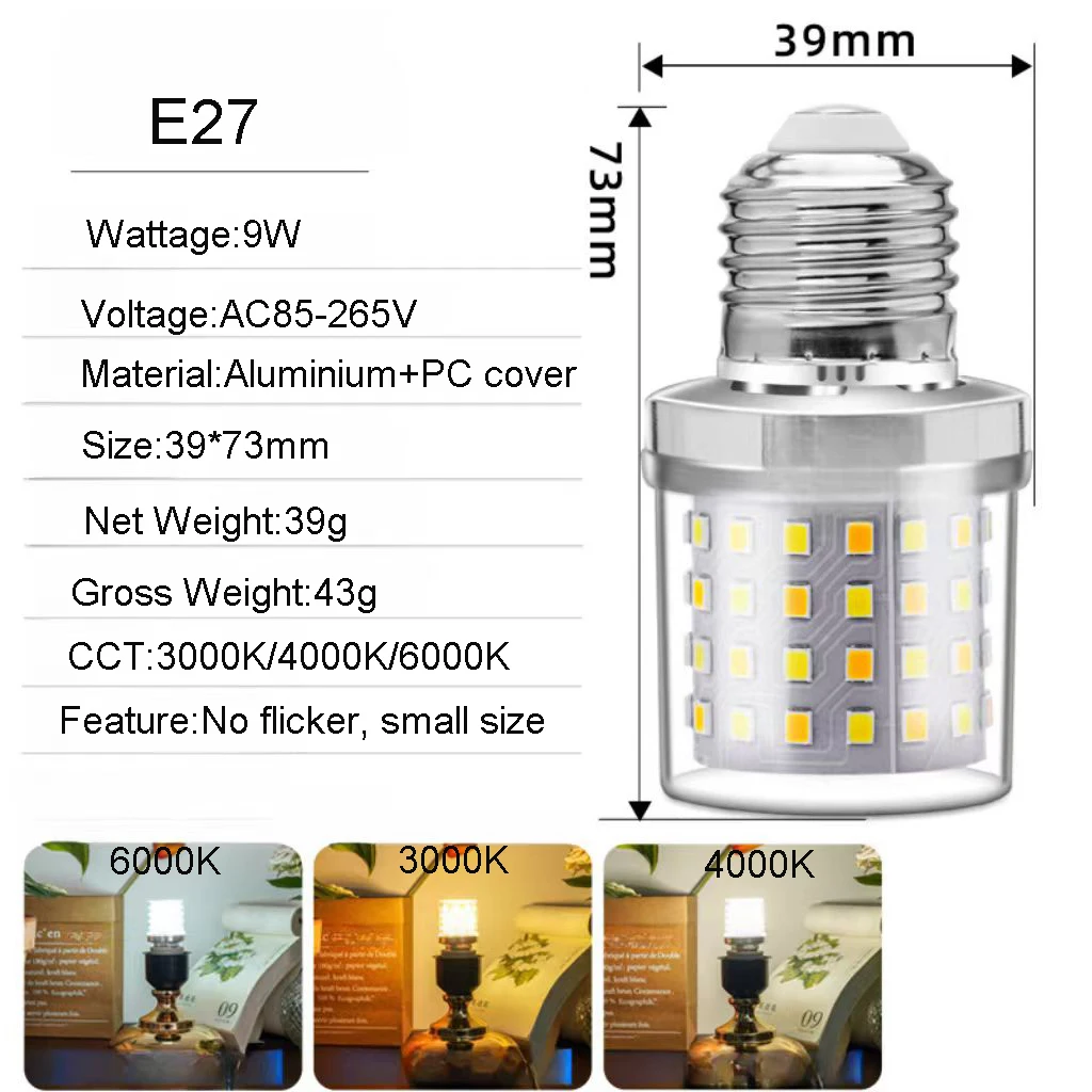 Small LED Bulb E14 E12 B15 B22 E17 E27 E26 Lights 9W 3000K 4000K 6000K Super Bright for Small Space Lighting Fixture AC110V 220V