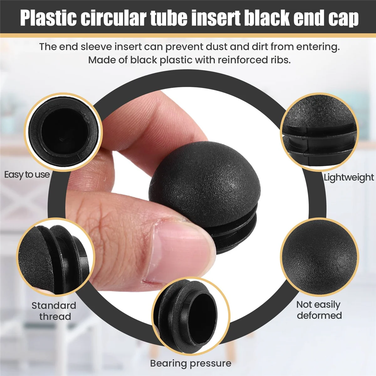 2 Pcs 25mm Dia Plastic Round Tube Inserts End Blanking Caps Black