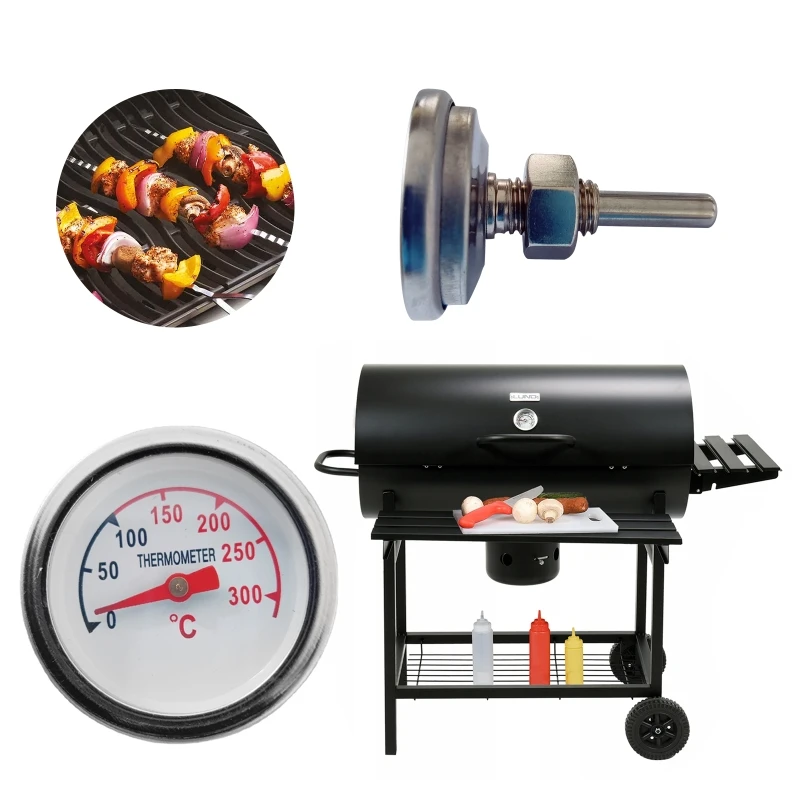 BBQ Smoker Grill Temperature Gauge BBQ Thermometers Cooking Foods Probe Grilling Oven Kitchen Accessories Metal Material M6CE