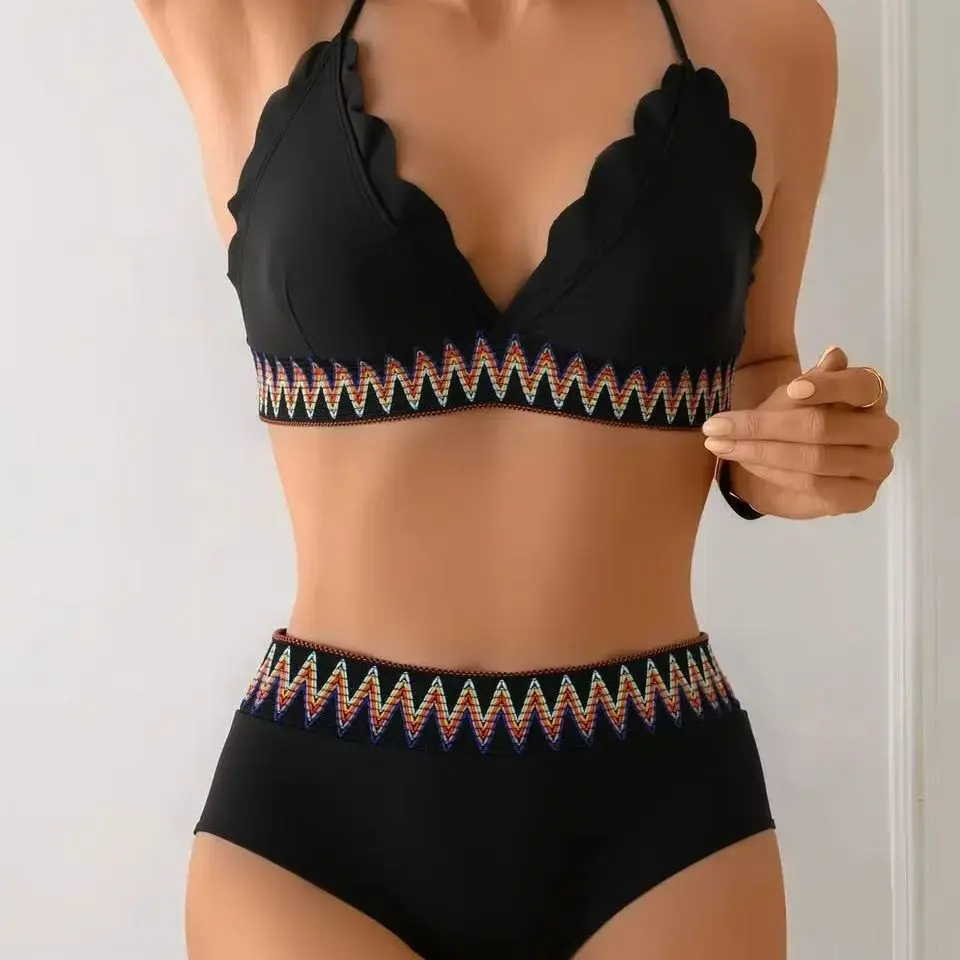 

Bikini Set for Women 2026 Sexy Bodycon Two Piece with Geometric Straps & Tight Fit Sexy Tight Corset V Neck Panties Lingerie Set