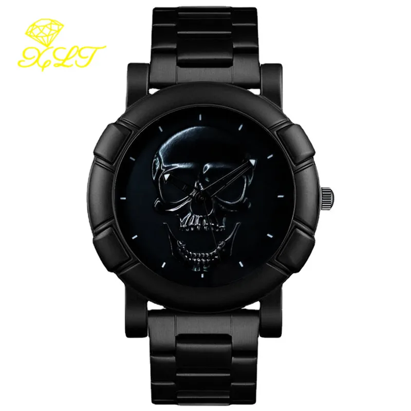 Skull Casual Sport Watches for Men Steel Band Non-mechanical Quartz Watches Chronograph Wristwatch