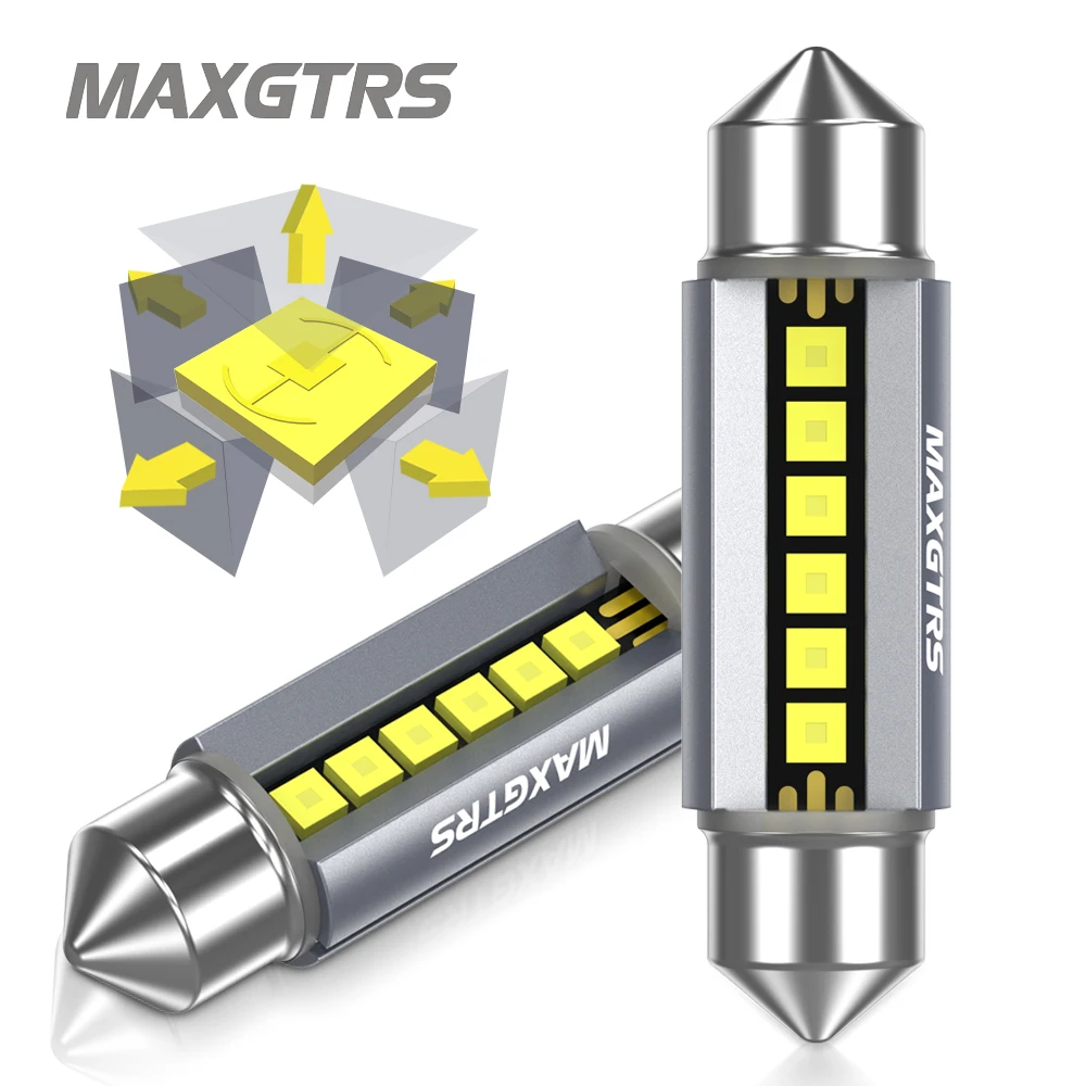2Pcs MAXGTRS LED C5W C10W 39mm 41mm 42mm LED Festoon Canbus Error Free 6500K White Car Interior Light Reading Dome Trunk Lamp 12