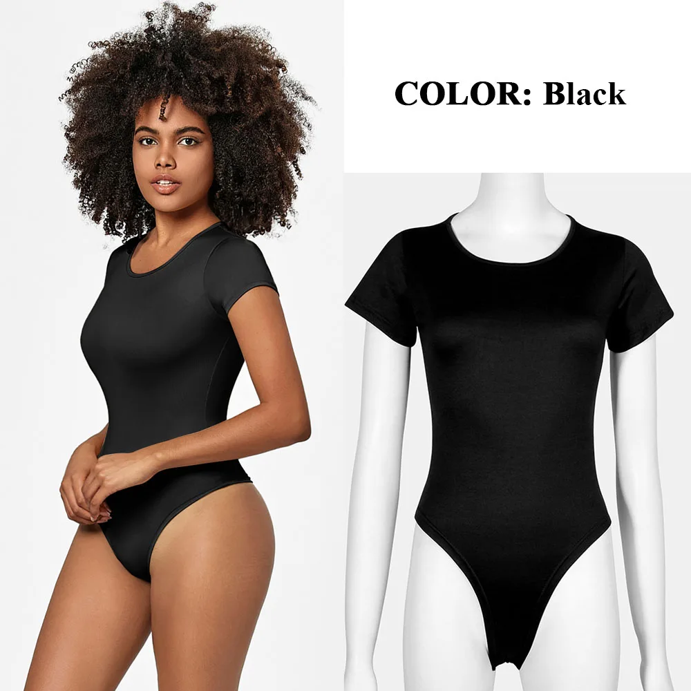 Short Sleeve Shapewear Catsuit Women Fashion Tight  Body Shaper T Shirt Stree Bodysuit