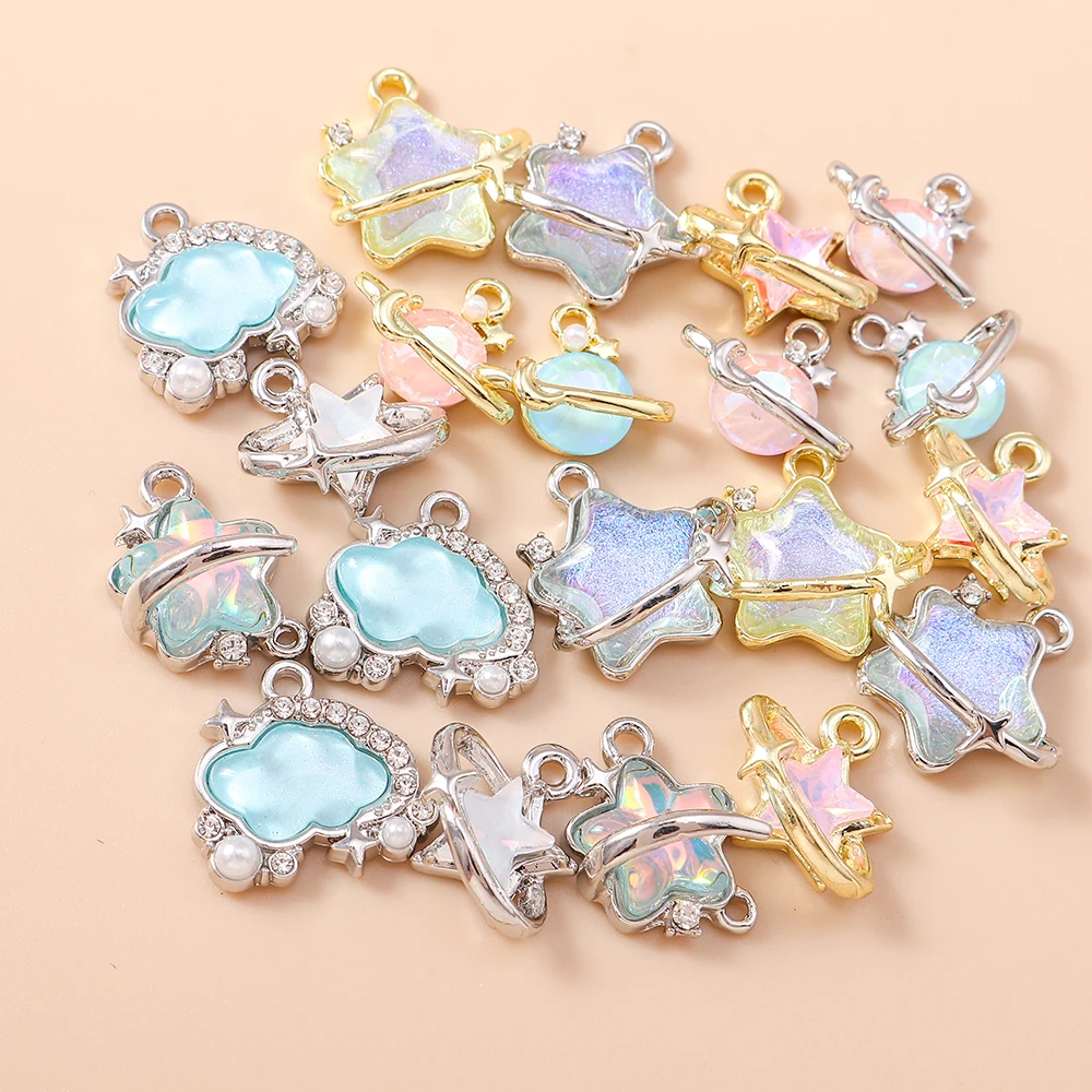 Leslie 5 Stück Y2K zierlicher Kristall Galaxy Planet Star Charms Anhänger für Ins Halskette Armband Schmuckherstellung DIY Basteln – Detail 3