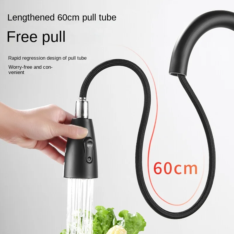 

1PC Black Stainless Steel Double-outlet Water-cooled Hot Washbasin Sink Telescopic Faucet Kitchen Draw-type Faucet