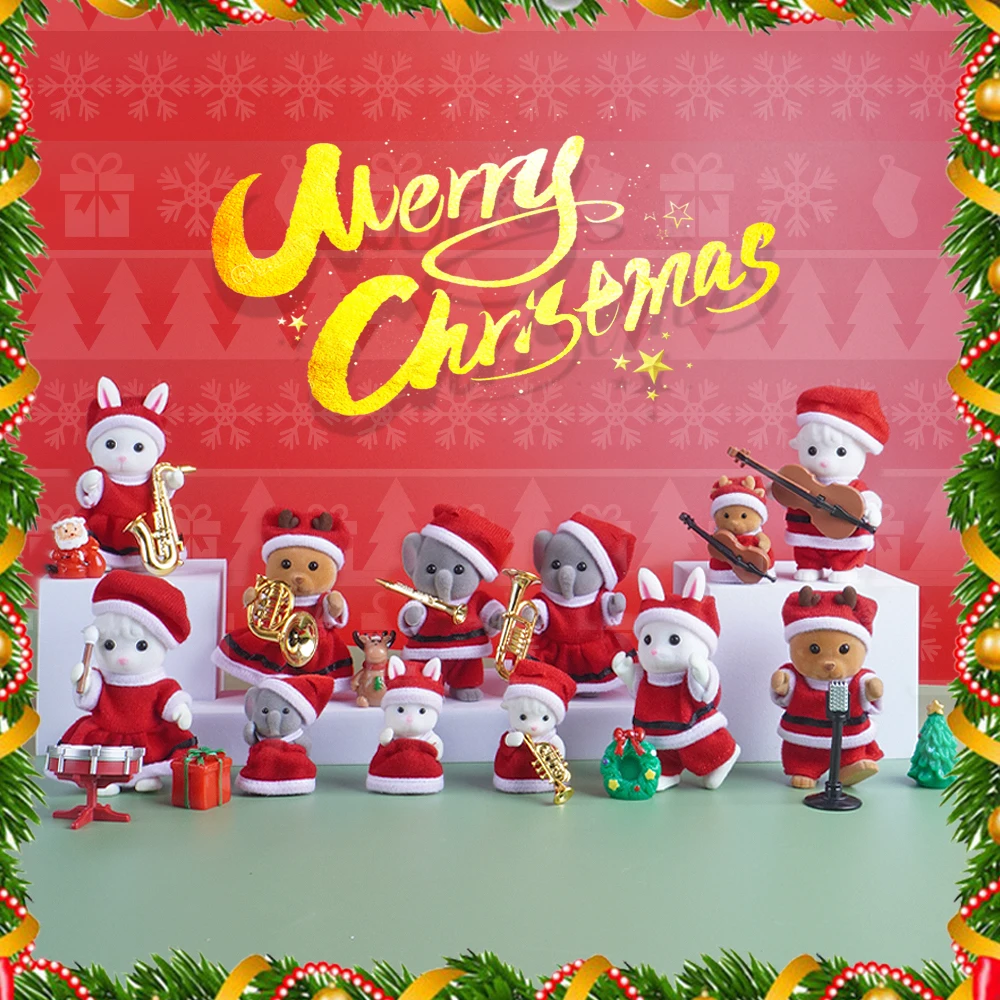 Tema de natal 1:12 casa de bonecas ovelhas modelo de família animal ornamento presente móveis em miniatura modelo de árvore de natal presente de natal