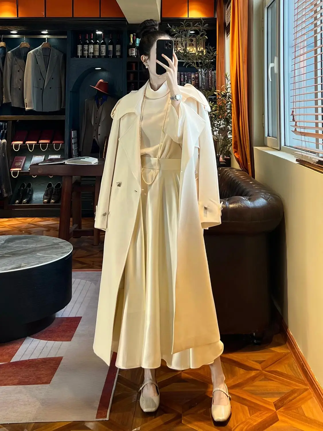 

Ele White Woolen Windbreaker Coat High-End OL Sle Autumn Winter Long Sve Loose Fit Pure Color Ladylike Faion