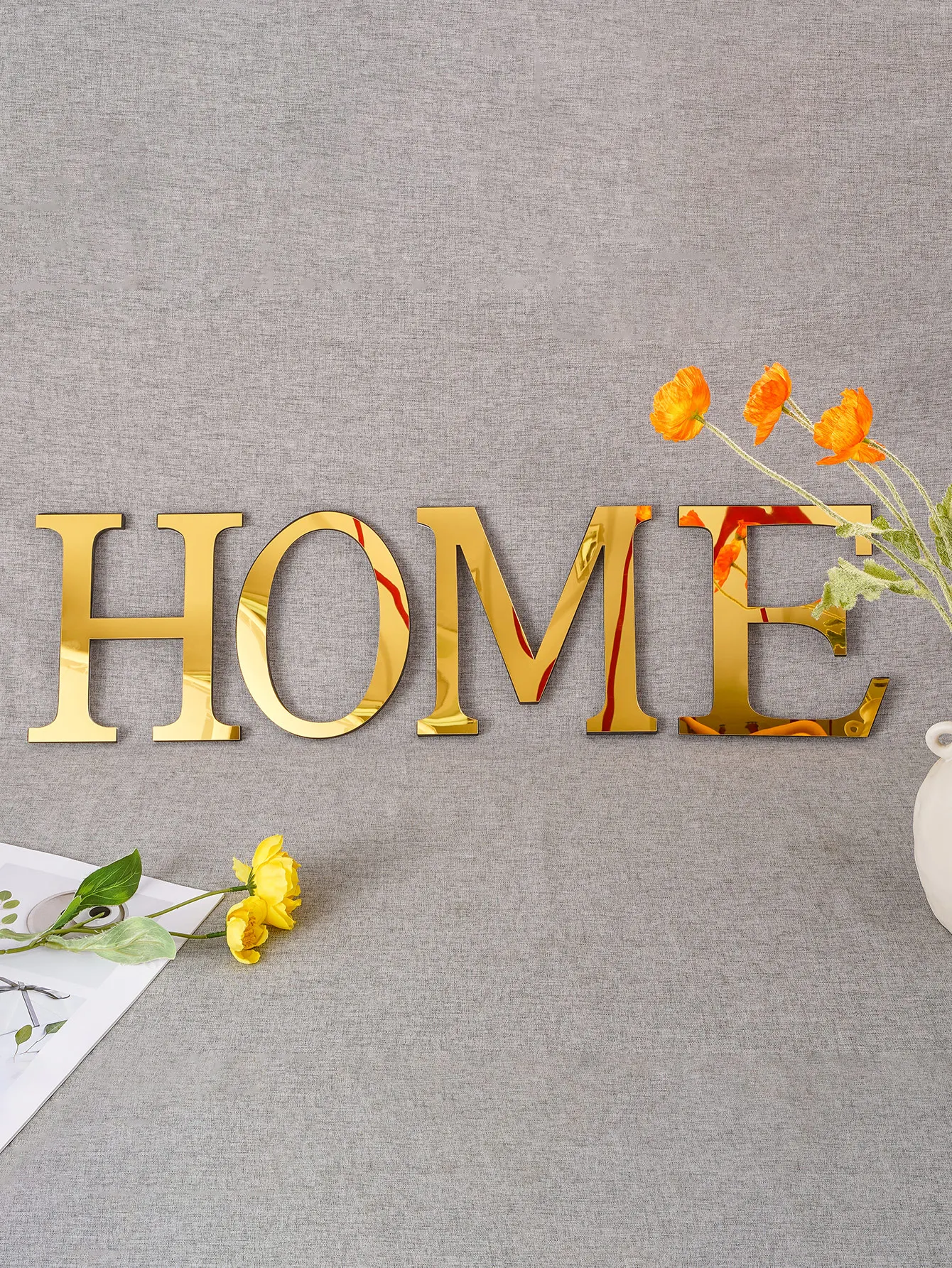 3D Large Size Golden 20cm Mirror Acrylic English Letters Wall Sticker Holiday Celebration Decoration Peel & Stick DIY Art Mural