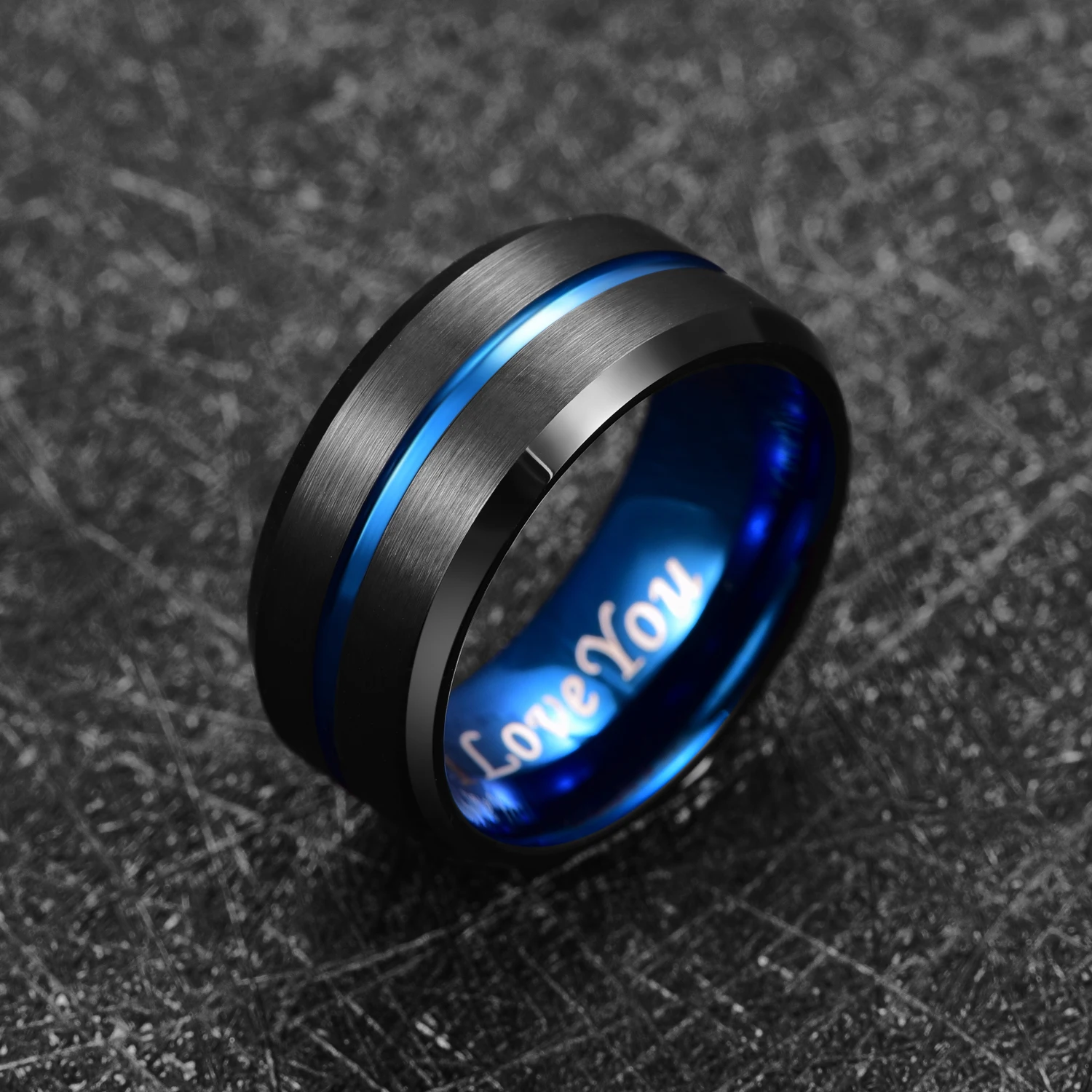 Men\'s Tungsten Carbide Ring Blue+Black Tungsten Steel Ring Beveled Edge Wedding Band 10mm 8mm 6mm 4mm Size 7-17 Comfort Fit