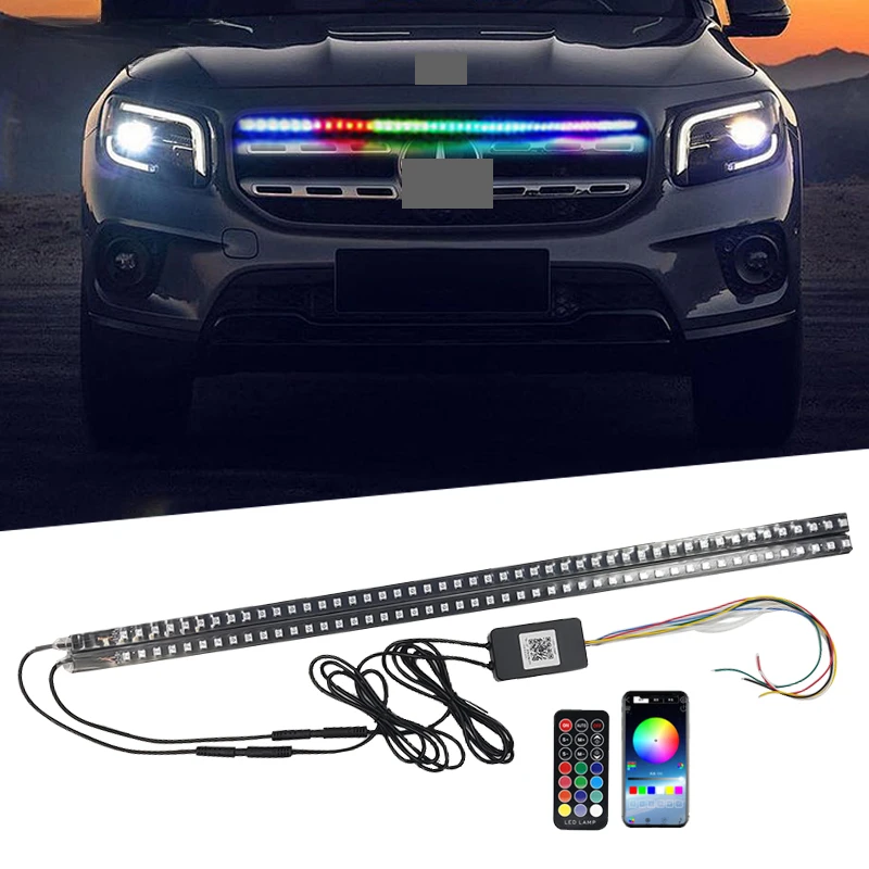 22inch LED Car Front Grille Light 5050 RGB Scaning Driving Lamp App Remote Control Universal Auto Flowing Neon Ambient Lamps 12V