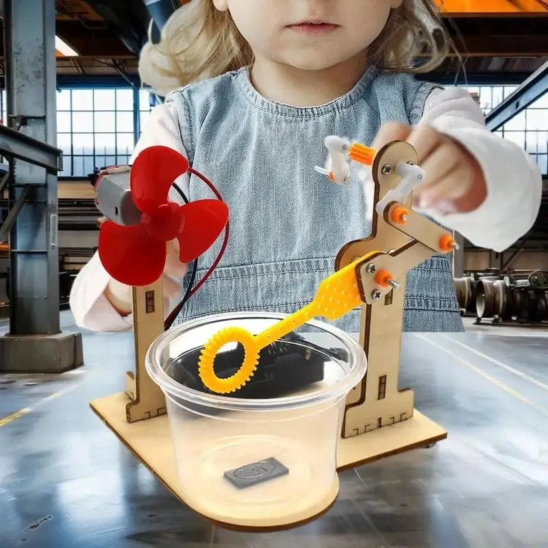 Interactive Wooden Hand-Cranked Bubble Machine Set for Children's Educational Learning