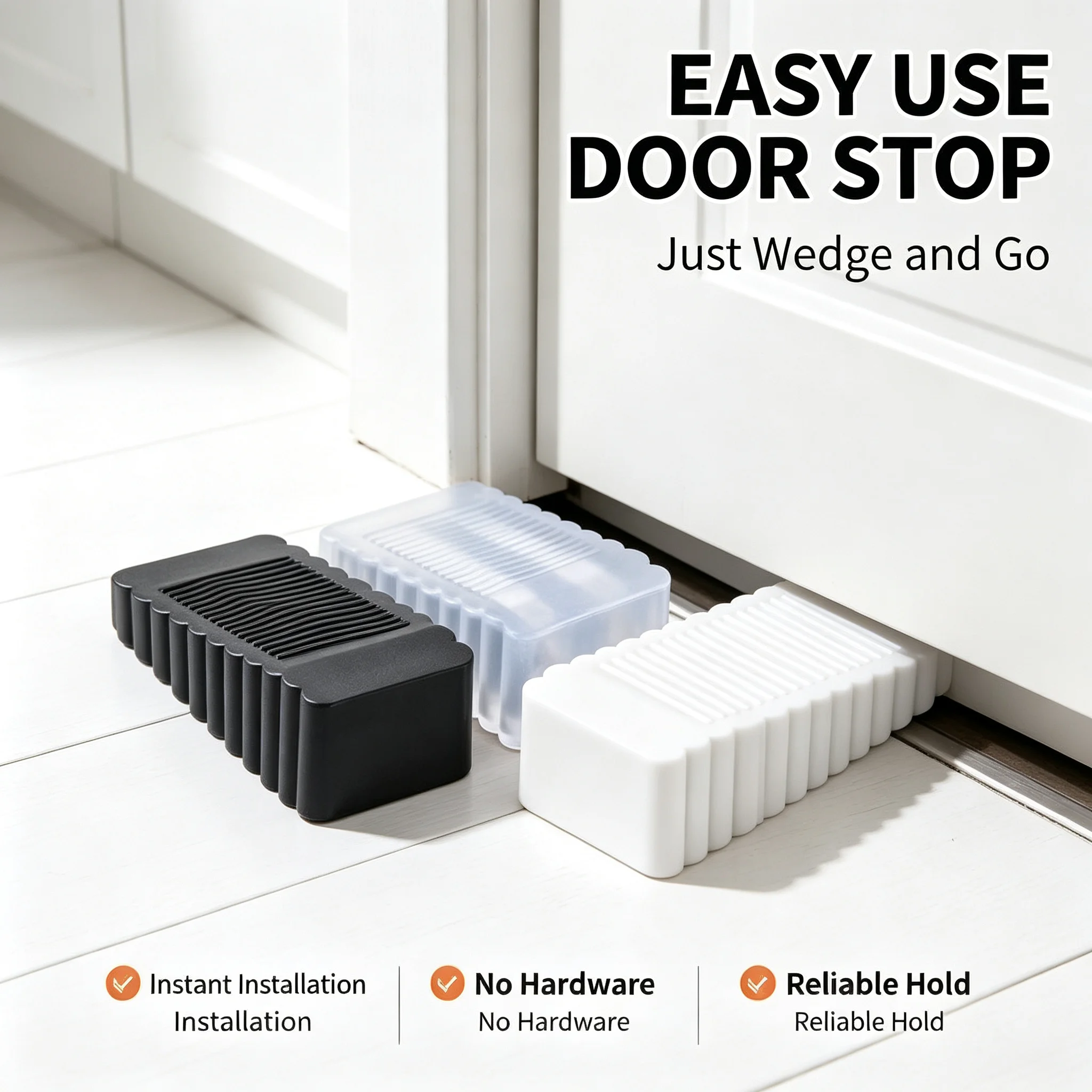 Impact Proof Door Rear Retainer Silicone Rubber Wedge Door Stopper Block No-Drill Safety for Household Office Use