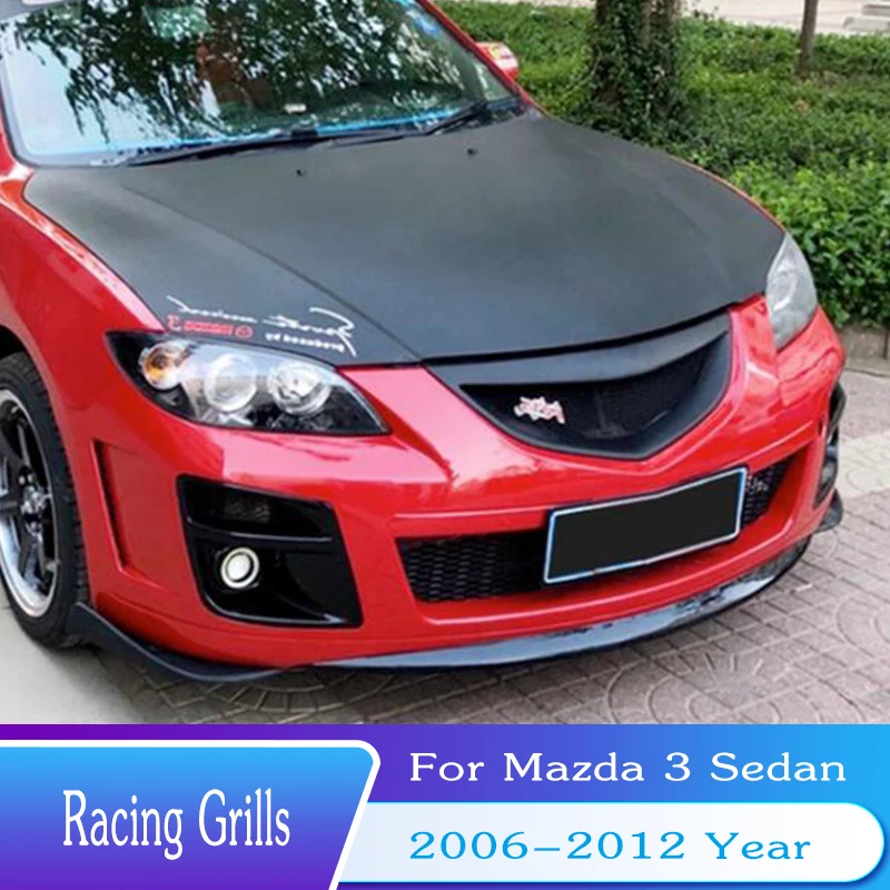 

For Mazda 3 Racing Grills 2006 - 2012 Car Grille Retrofit Trim ABS Front Bumper Full Star Racing Grills Cover Refit Accessories