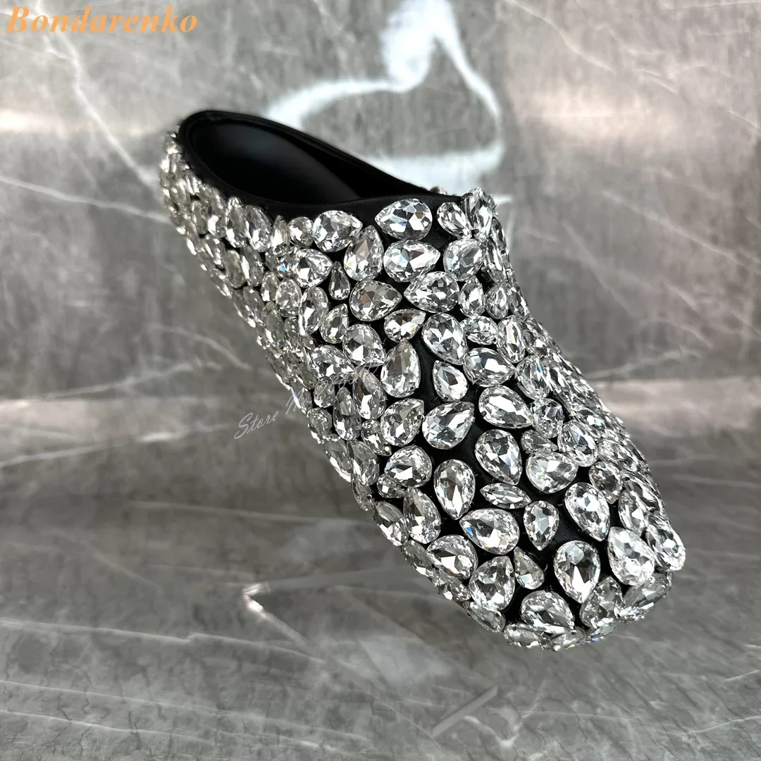 Stud Gem Slip On Sandals Women Sexy Shoes Round Toe Flat With Rhinestone Summer Designer Casual Shoes Party Big Size Customized