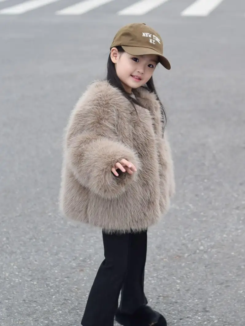 Kids Winter Fur Coat Girls Boys New Fashion Solid Color Warm Soft and Comfy Plush Thick Cotton Coat
