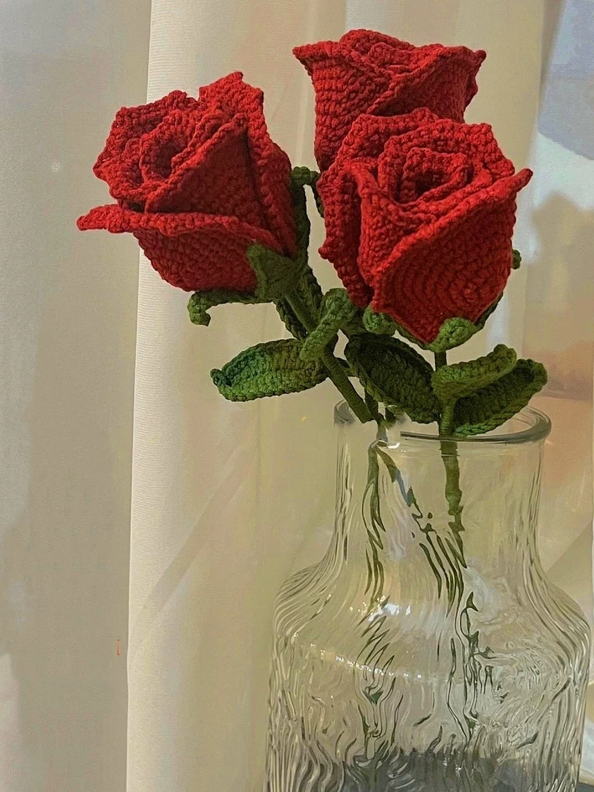 手編みdiyかぎ針編み材料キット-バレンタインデーギフト-ワイングラス-ローズフラワー-エターナルフラワー-手持ちブーケ-ガールフレンド向け