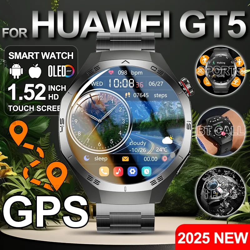 

Для Huawei GT5 Pro Мужские GPS Смарт-часы Мужчины 1,52 "HD AMOLED Экран Сердечного ритма Bluetooth Вызов IP68 Спортивные Водонепроницаемые Смарт-часы