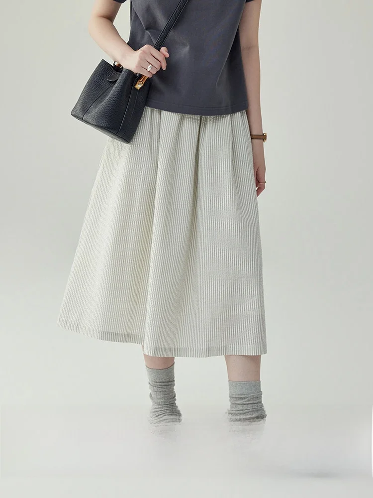 

High Waist A-Line Umbrella Skirt AMUU Japanese Style Summer Big Swing Mid-Length Skirts for Young Women 18-24 Years Old