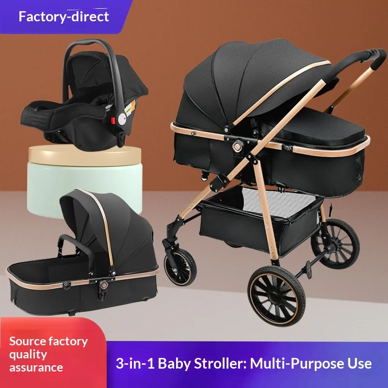 3 in1 baby stroller High landscape large wheel stroller can sit and lie down newbron pram  baby bb carriage go out trolley