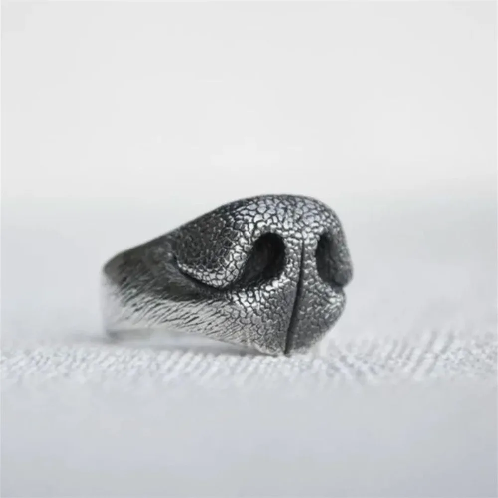 Silver Dog Nose Adjustable Open Ring for Women - Cute Animal Jewelry