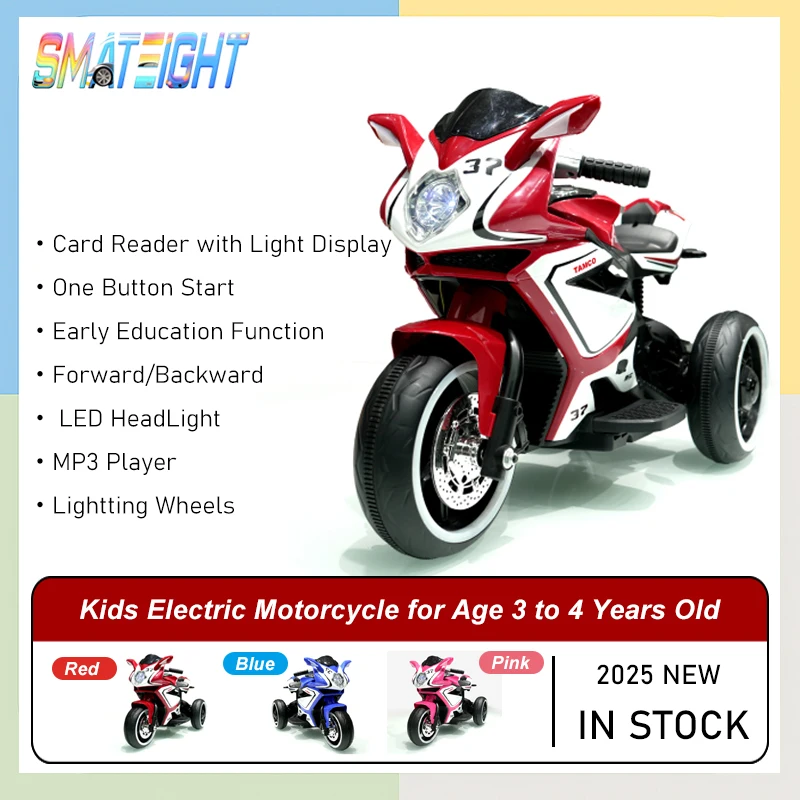 Motocicleta eléctrica roja de plástico para niños de 6V/motocicleta de juguetes para niños/coche eléctrico para niños/paseo eléctrico en motocicleta