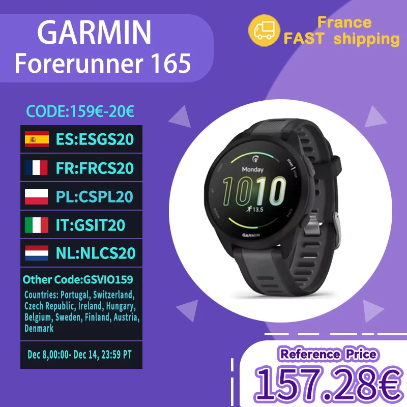 GARMIN Forerunner 165 Running Smartwatch with Wrist-Based Heart Rate and Pulse Ox Sensor