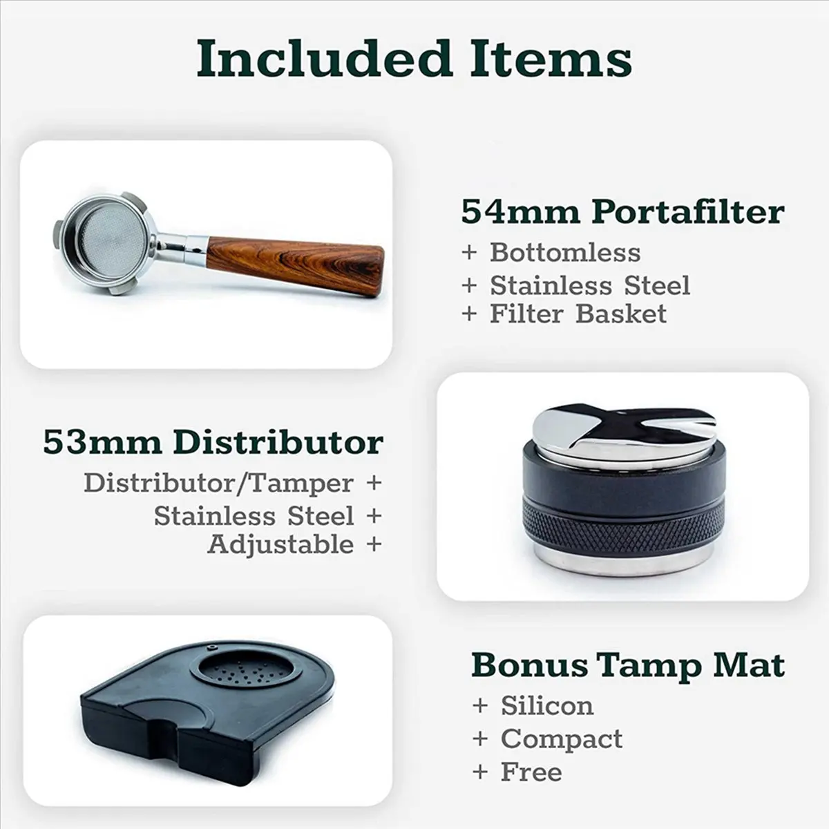 L65A 3X Coffee 54mm Bottomless Portafilter + 53mm Coffee Distributor & Tamper + Tamp Mat for the Breville Barista Express
