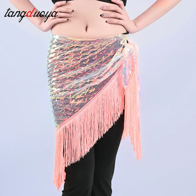 ملابس رقص البطن المرأة كبار الترتر شرابة الثلاثي وشاح الورك الكبار حزام الخصر سلسلة الرقص ممارسة الخصر وشاح #4