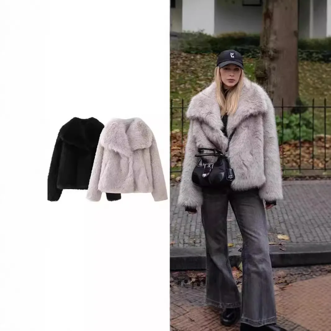 KIDCRKJ الشتاء النساء فرو المنك سترة الصلبة التلبيب طوق سميكة سيدة ايكو فو معطف الفرو مترهل أنماط الإناث معطف الفرو الاصطناعي