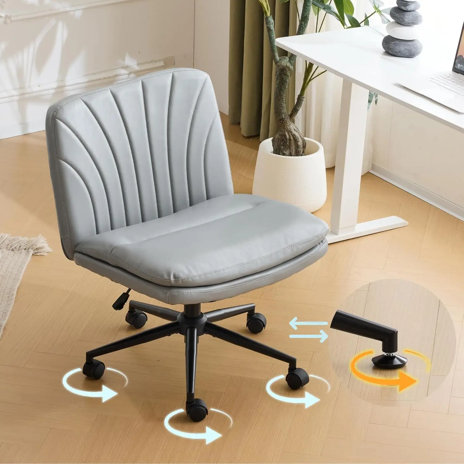 

Criss Cross Chair With Wheels & Pegs,Dual-Base Wide Arml Comfy Desk Chair Cross Legged,Adjustable Swivel Modern Vanity