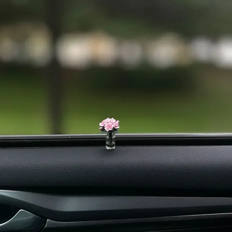 New Car Interior Decoration Mini Rose Sunflower Vase Auto Center Console Decoration Ornaments for Car Gifts Car Accessories