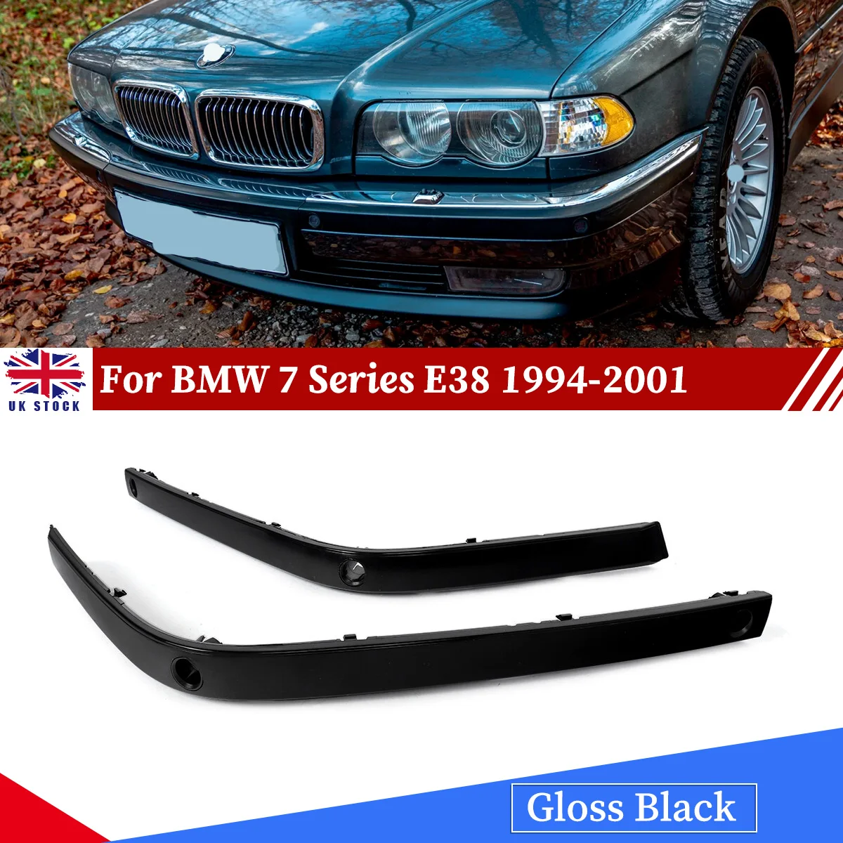 Bumper Decoration Replace For BMW 7 Series E38 740i 750iL 1995-2001 Glossy Black Front Bumper Face Bar Molding Trim