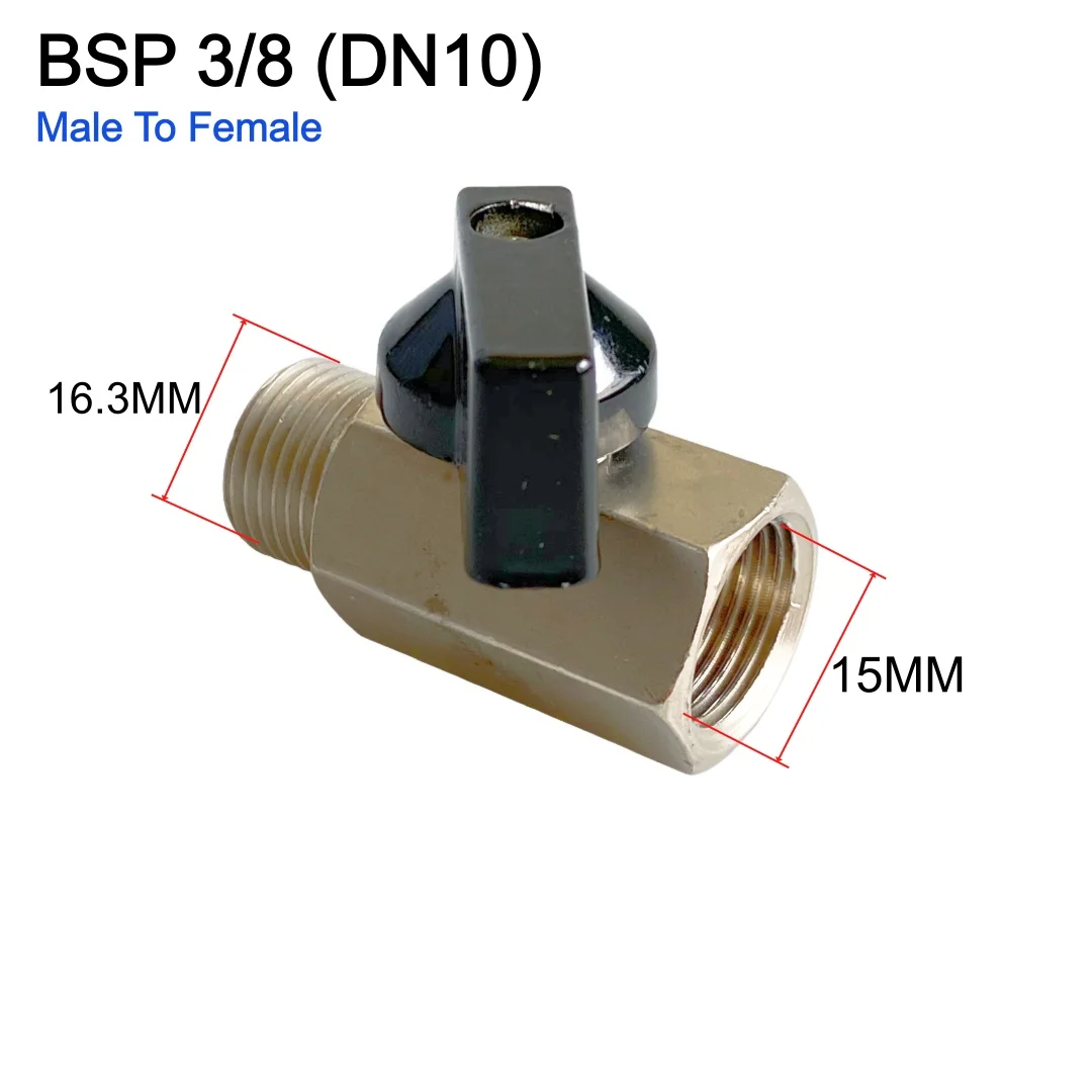 صمام كروي بمقبض صغير مع صمام كروي BSP 1/4، 3/8، 1/2 ذكر إلى أنثى لضاغط الهواء، صمام إيقاف تشغيل/إيقاف زيت الغاز المائي #6