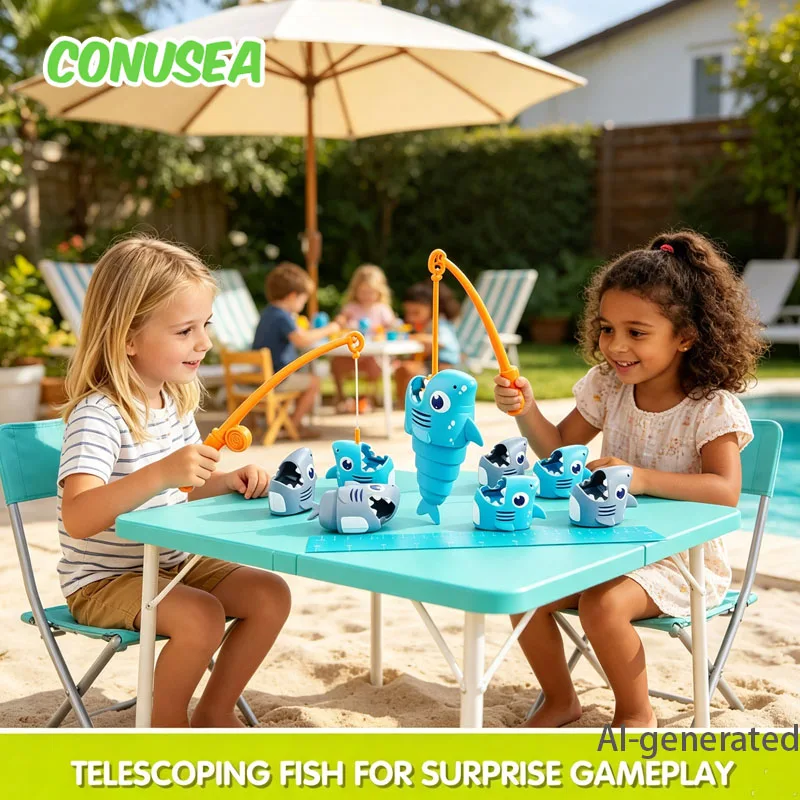 Shark Fishing Stacking Toy Battle Table Board Game Fishing Master Telescopic Fish Family Party Games Interactive Children's Toys