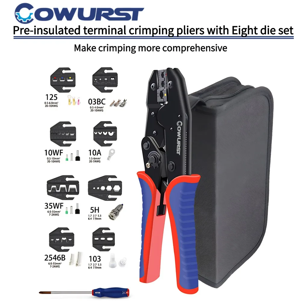 

Ratchet pre-insulated terminal crimping pliers Oxford kit set, includes replaceable jaws, automotive terminal crimping pliers