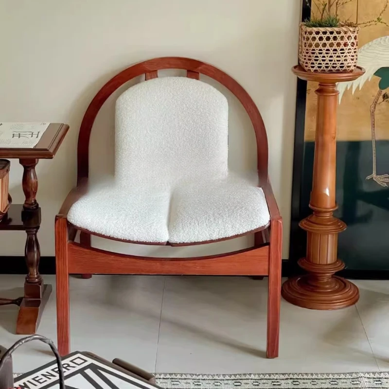 Italian minimalist single sofa chair, living room soft-wrapped lamb wool leisure chair