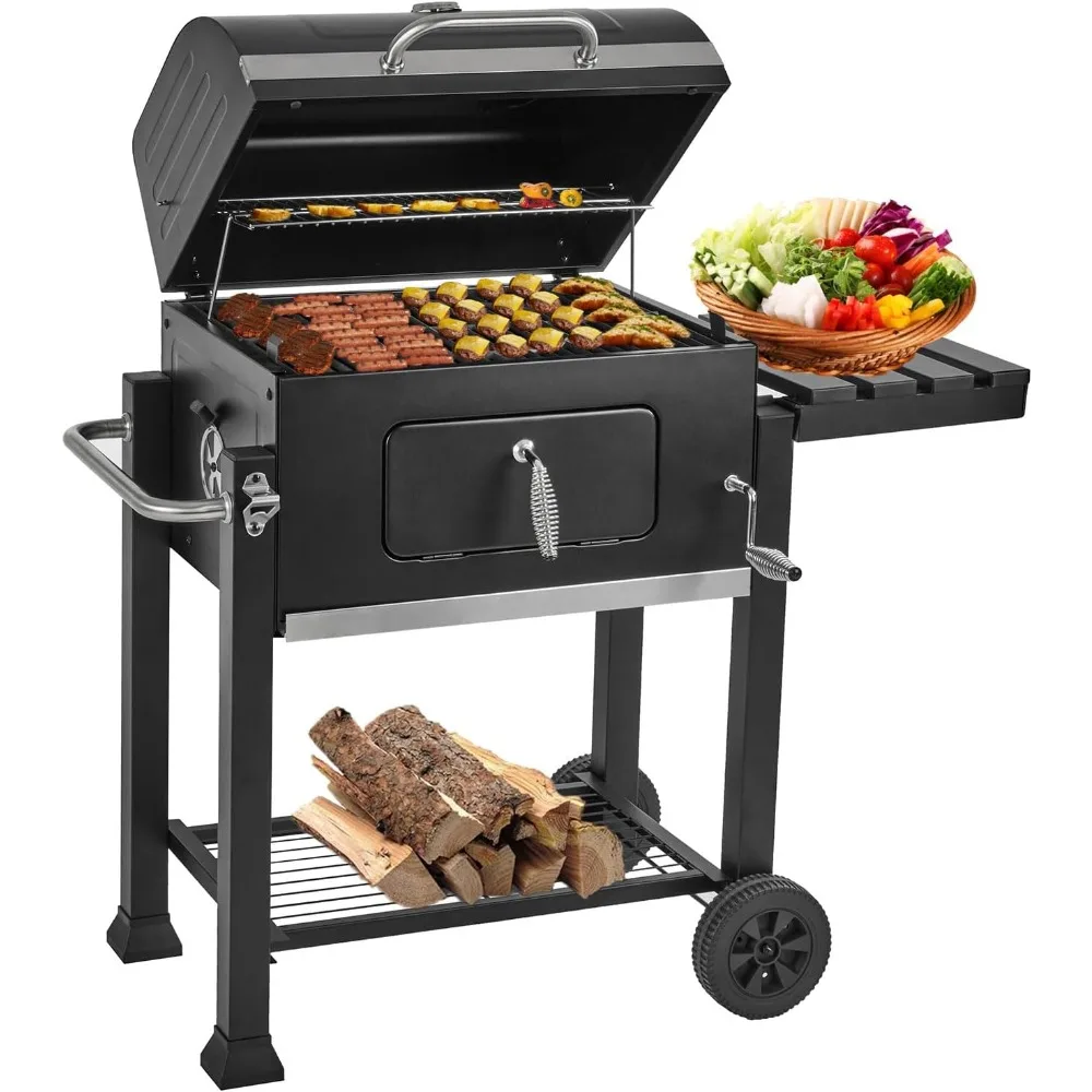 Charcoal Grills, Large Outdoor BBQ Grill Offset Smoker with Side Table Heavy Duty, Removable Ash Pan, Barbecue Grill